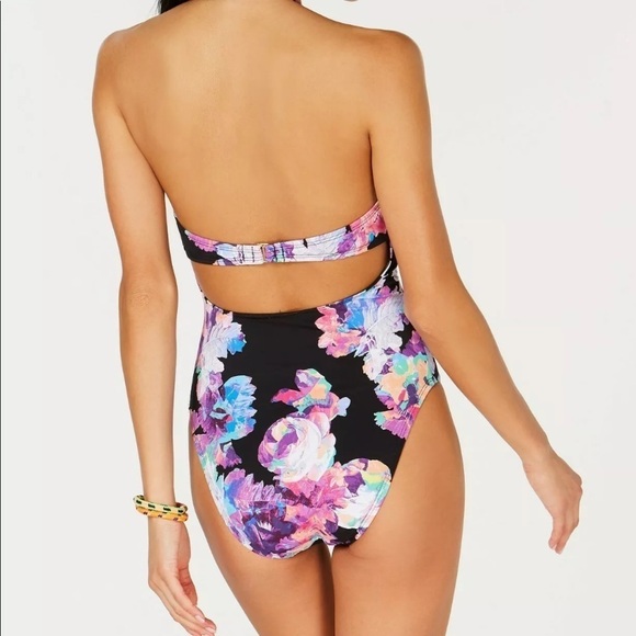 Bar III Tech Floral Printed Tie Front Swimsuit - Picture 2 of 9